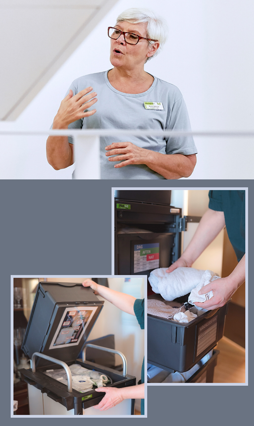 M&oslash;bler til opbevaring p&aring; plejehjem, CareServiceTrolley, plustuid forbedringstavler