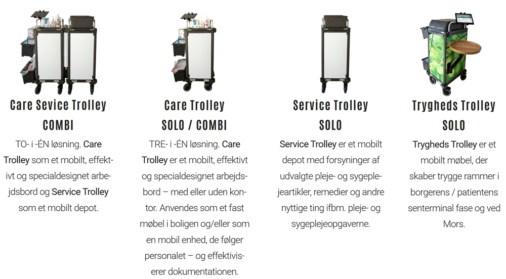 M&oslash;bler til opbevaring p&aring; plejehjem, CareServiceTrolley, plustuid forbedringstavler