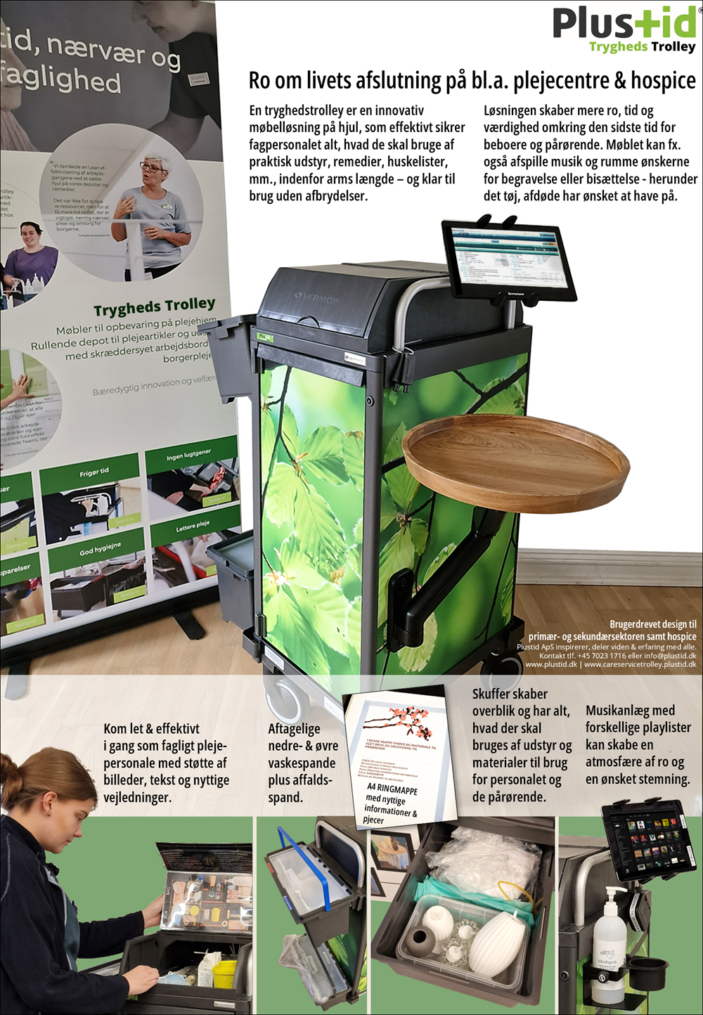 Tryghedstrolley, M&oslash;bler til opbevaring p&aring; plejehjem, CareServiceTrolley, plustuid forbedringstavler